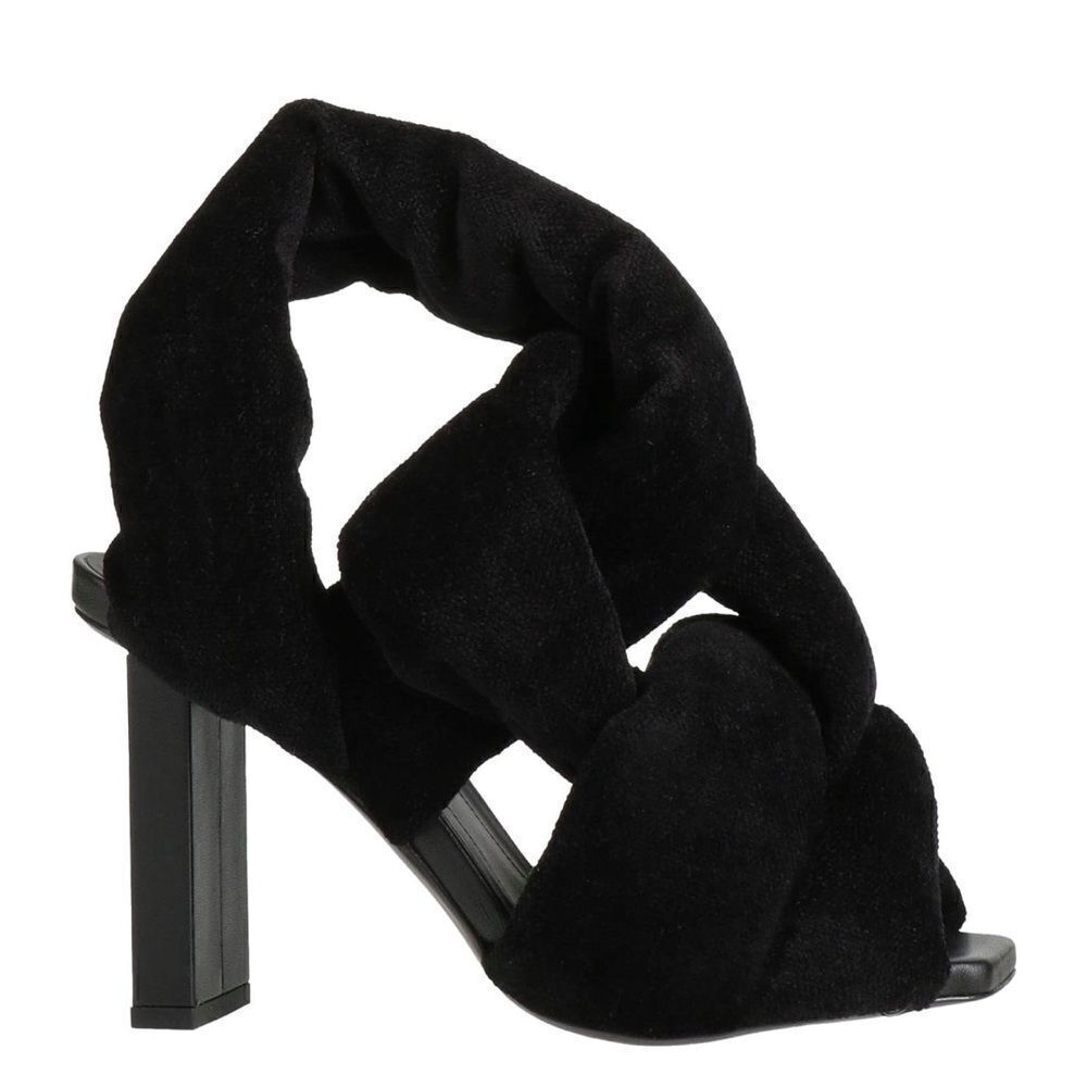 Balmain Quilted chenille velvet Ulla sandals, Black, Size 8